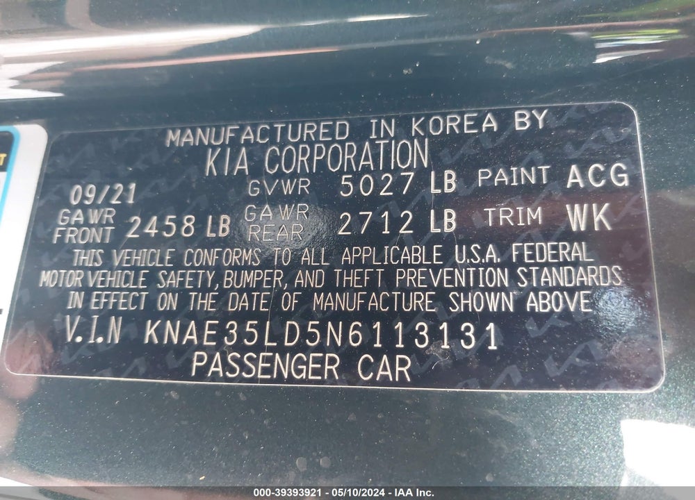 2022 KIA STINGER GT LINE VIN: KNAE35LD5N6113131