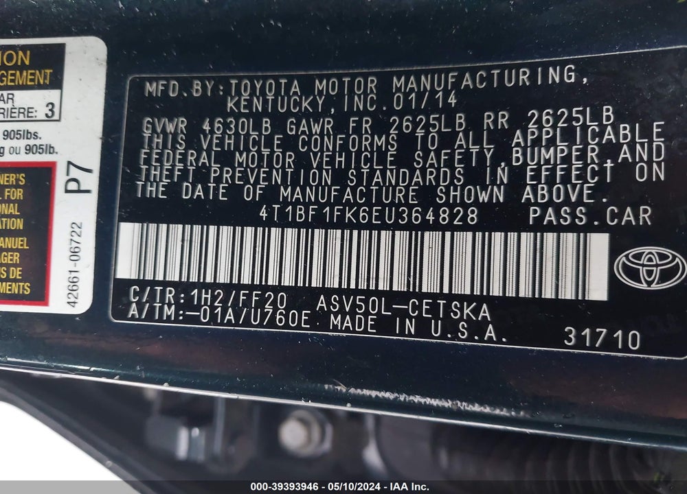 2014 TOYOTA CAMRY SE VIN: 4T1BF1FK6EU364828