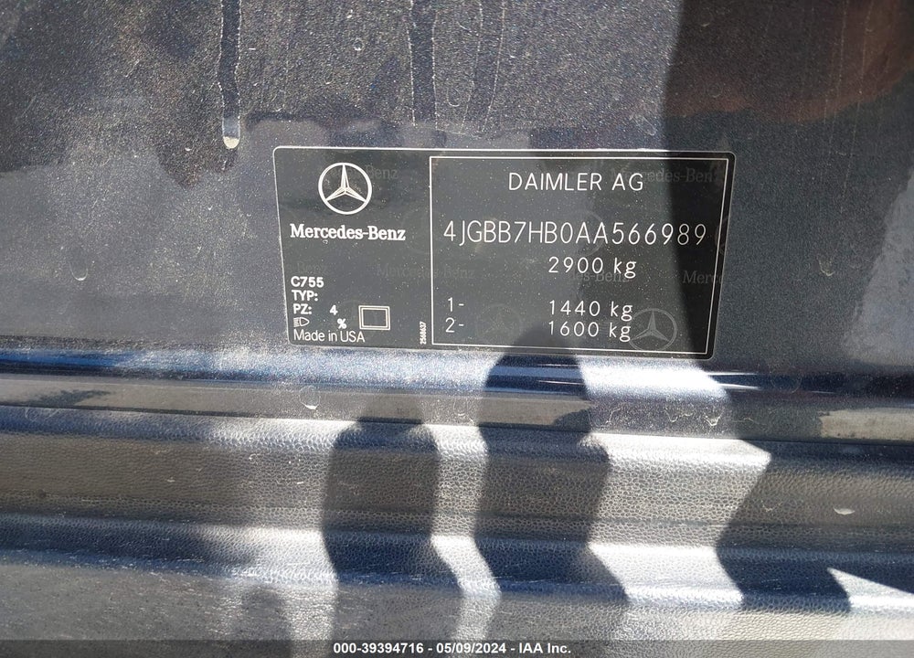 2010 MERCEDES-BENZ ML 63 AMG 4MATIC VIN: 4JGBB7HB0AA566989