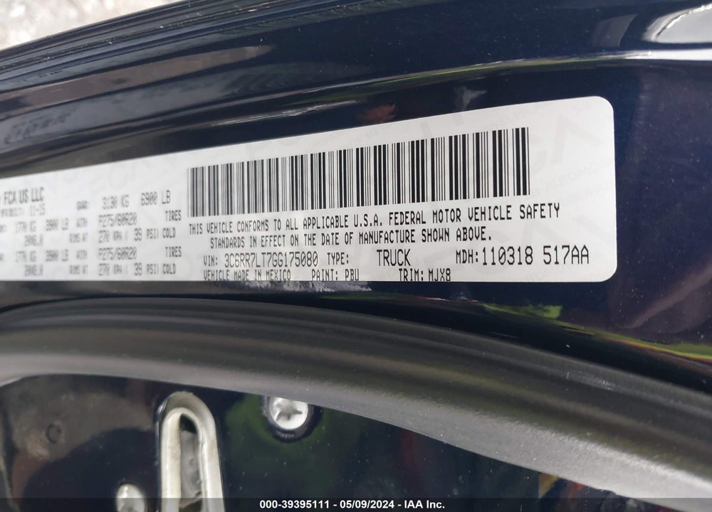 2016 RAM 1500 BIG HORN VIN: 3C6RR7LT7GG175080