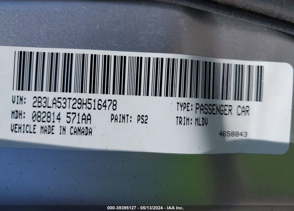 2009 DODGE CHARGER R/T VIN: 2B3LA53T29H516478