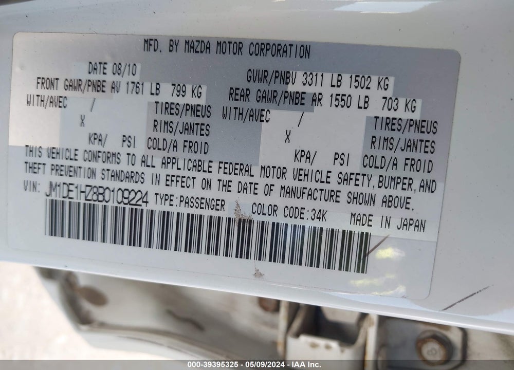 2011 MAZDA 2 SPORT VIN: JM1DE1HZ8B0109224