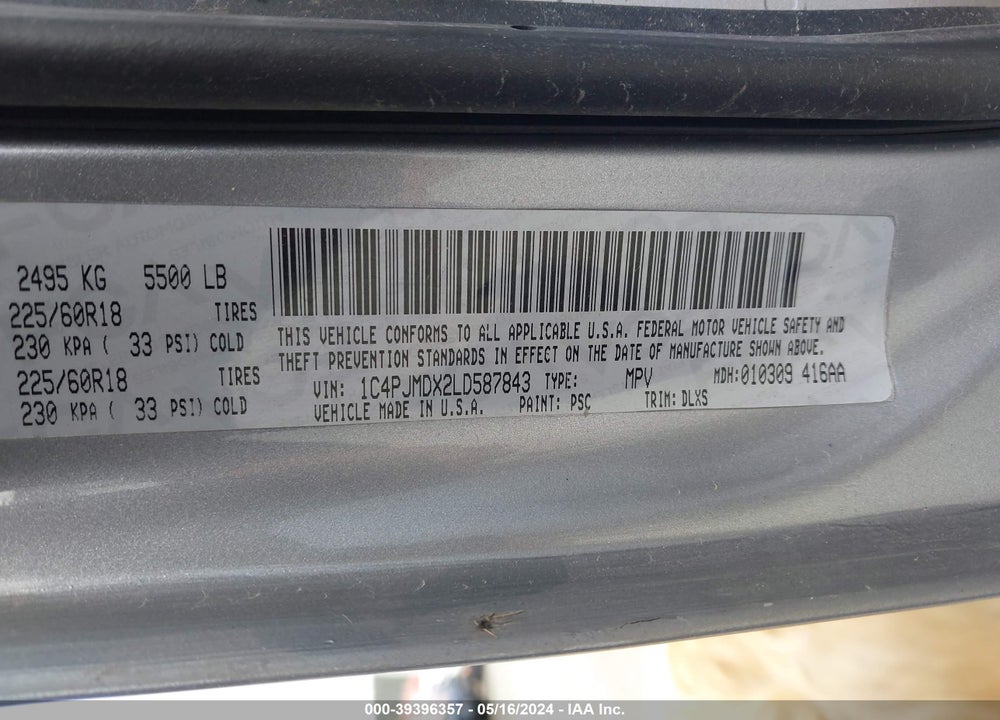 2020 JEEP CHEROKEE VIN: 1C4PJMDX2LD587843