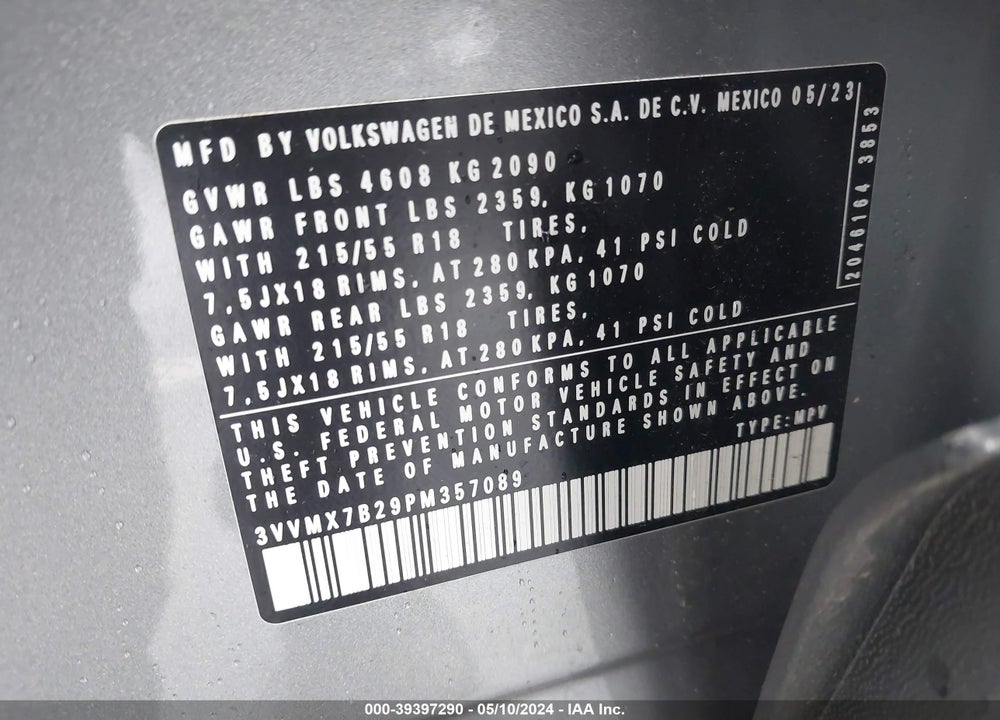 2023 VOLKSWAGEN TAOS 1.5T S VIN: 3VVMX7B29PM357089