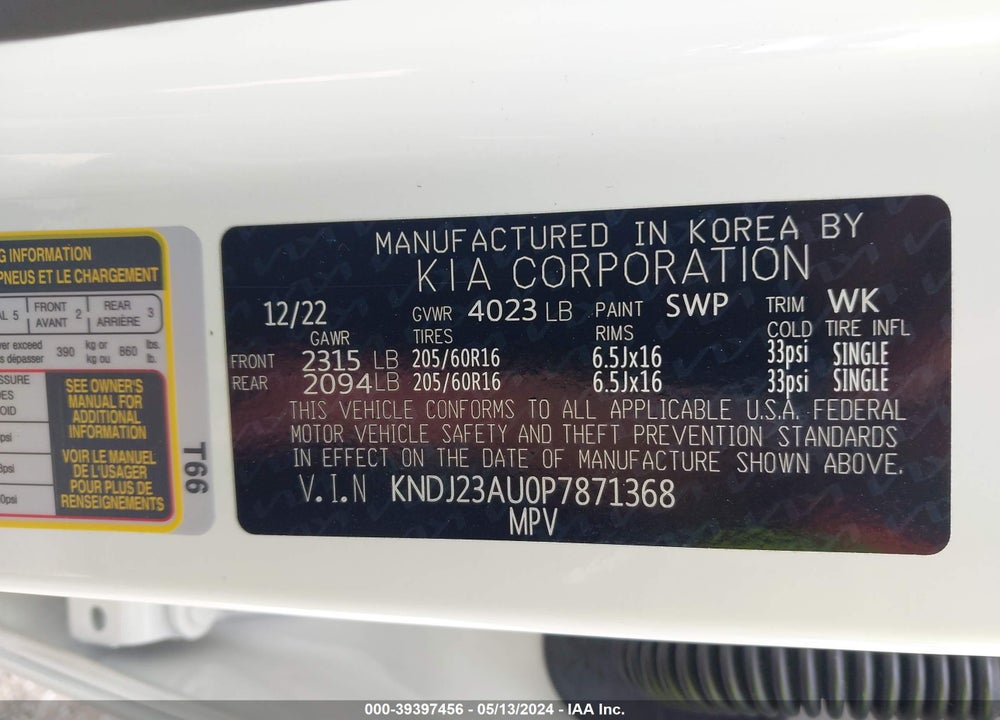 2023 KIA SOUL LX VIN: KNDJ23AU0P7871368