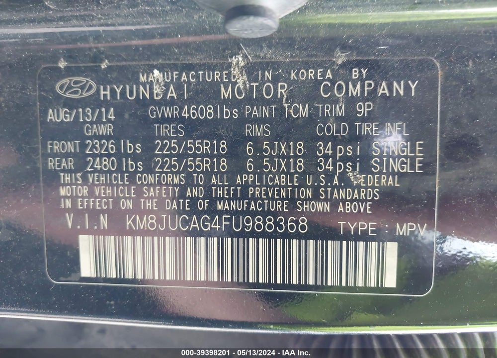 2015 HYUNDAI TUCSON LIMITED VIN: KM8JUCAG4FU988368