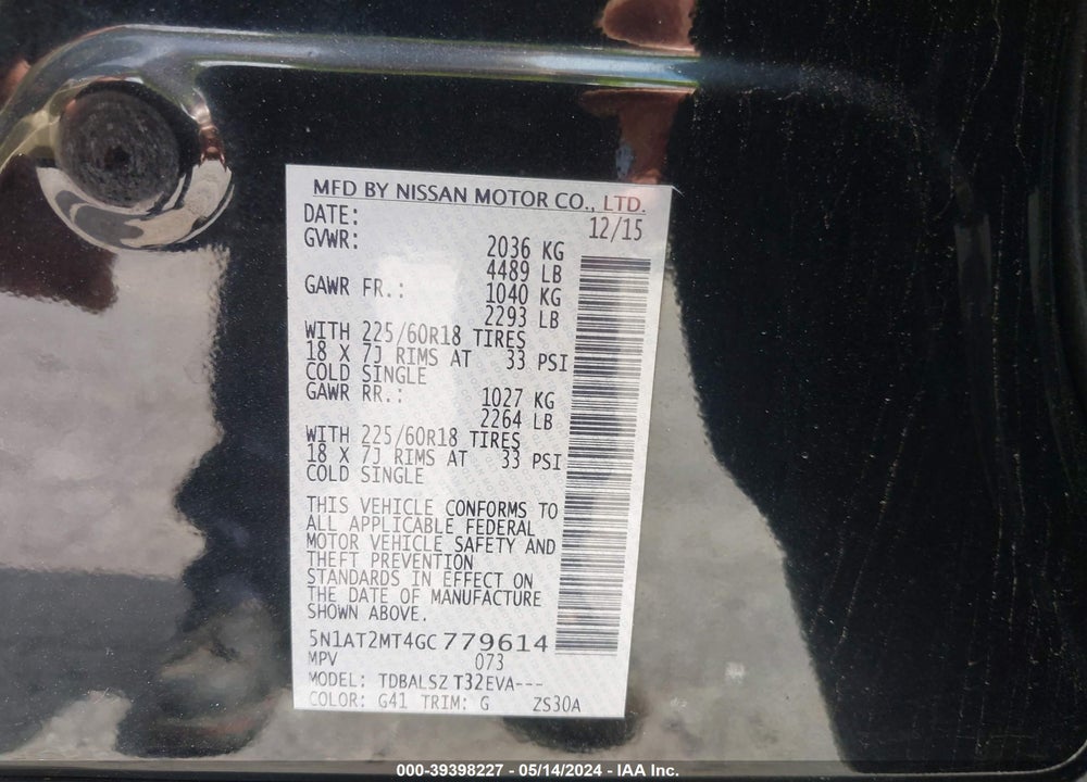 2016 NISSAN ROGUE SL VIN: 5N1AT2MT4GC779614