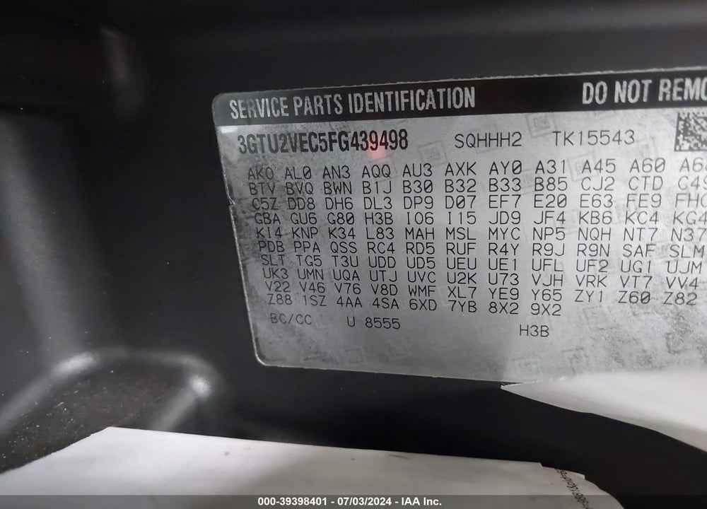 2015 GMC SIERRA 1500 SLT VIN: 3GTU2VEC5FG439498