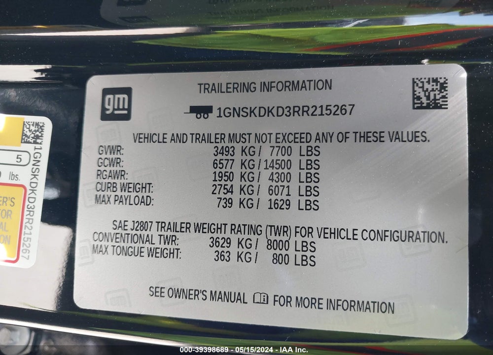 2024 CHEVROLET SUBURBAN 4WD Z71 VIN: 1GNSKDKD3RR215267