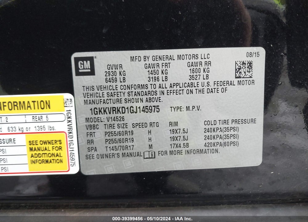 2016 GMC ACADIA SLT-1 VIN: 1GKKVRKD1GJ145975