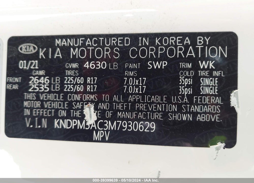 2021 KIA SPORTAGE LX VIN: KNDPM3AC3M7930629