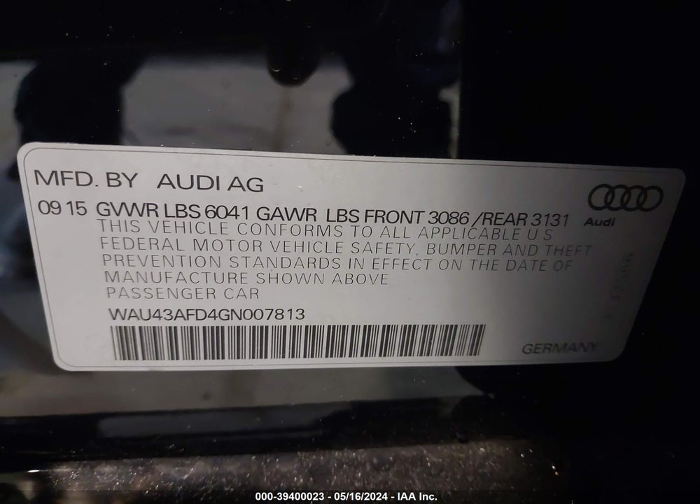 2016 AUDI A8 L 4.0T SPORT VIN: WAU43AFD4GN007813