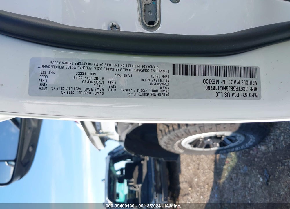 2022 RAM 2500 POWER WAGON 4X4 6'4 BOX VIN: 3C6TR5EJ6NG148780