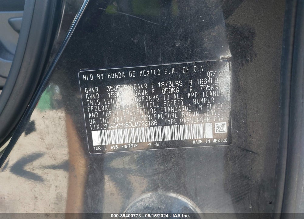 2020 HONDA FIT EX VIN: 3HGGK5H80LM722166