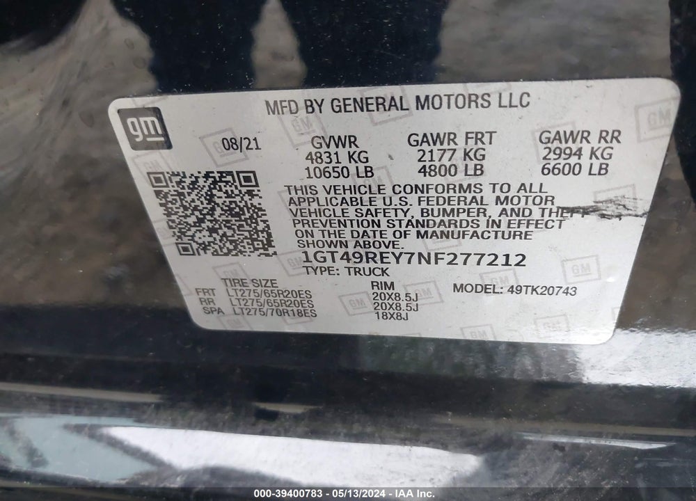 2020 GMC SIERRA 2500HD VIN: 1GT49REY1LF115783
