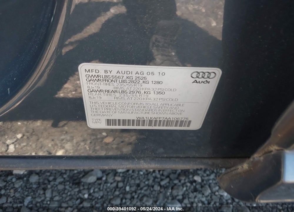 2010 AUDI Q5 3.2 PREMIUM VIN: WA1LKAFP7AA106775