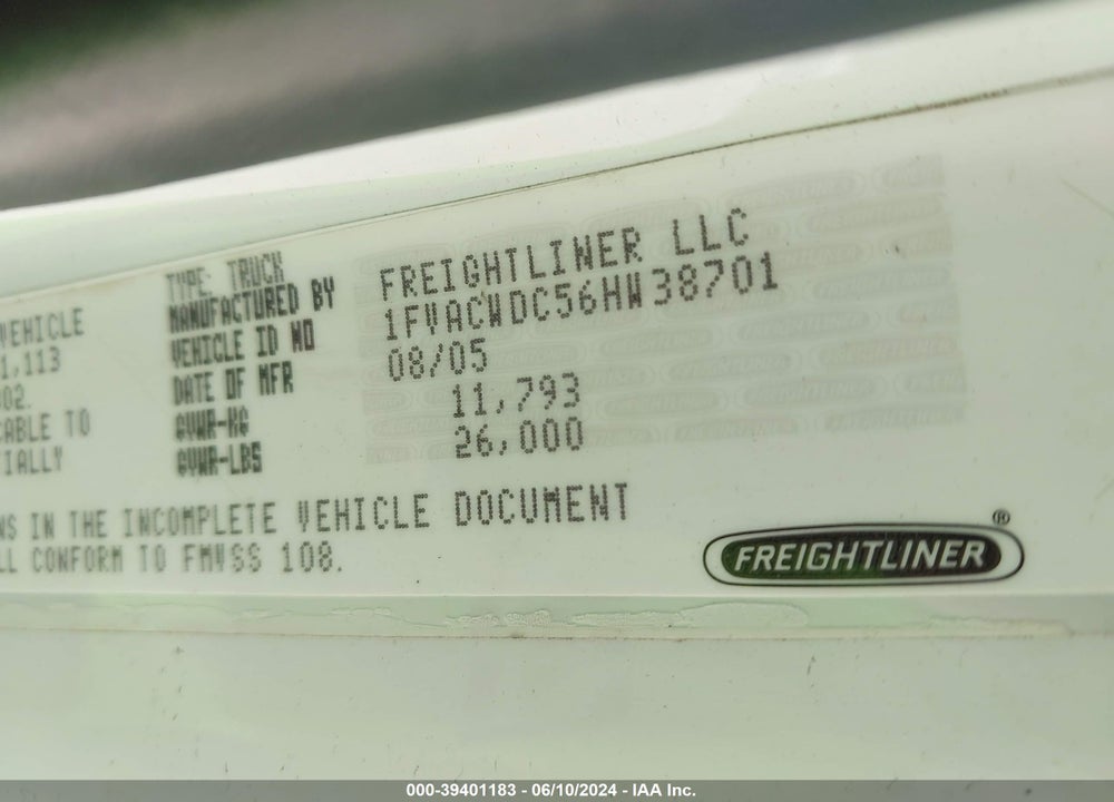 2006 FREIGHTLINER M2 106 MEDIUM DUTY VIN: 1FVACWDC56HW38701