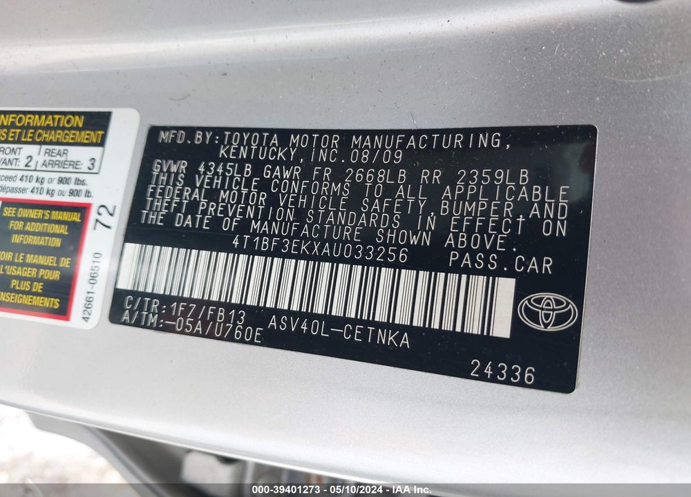 2010 TOYOTA CAMRY LE VIN: 4T1BF3EKXAU033256