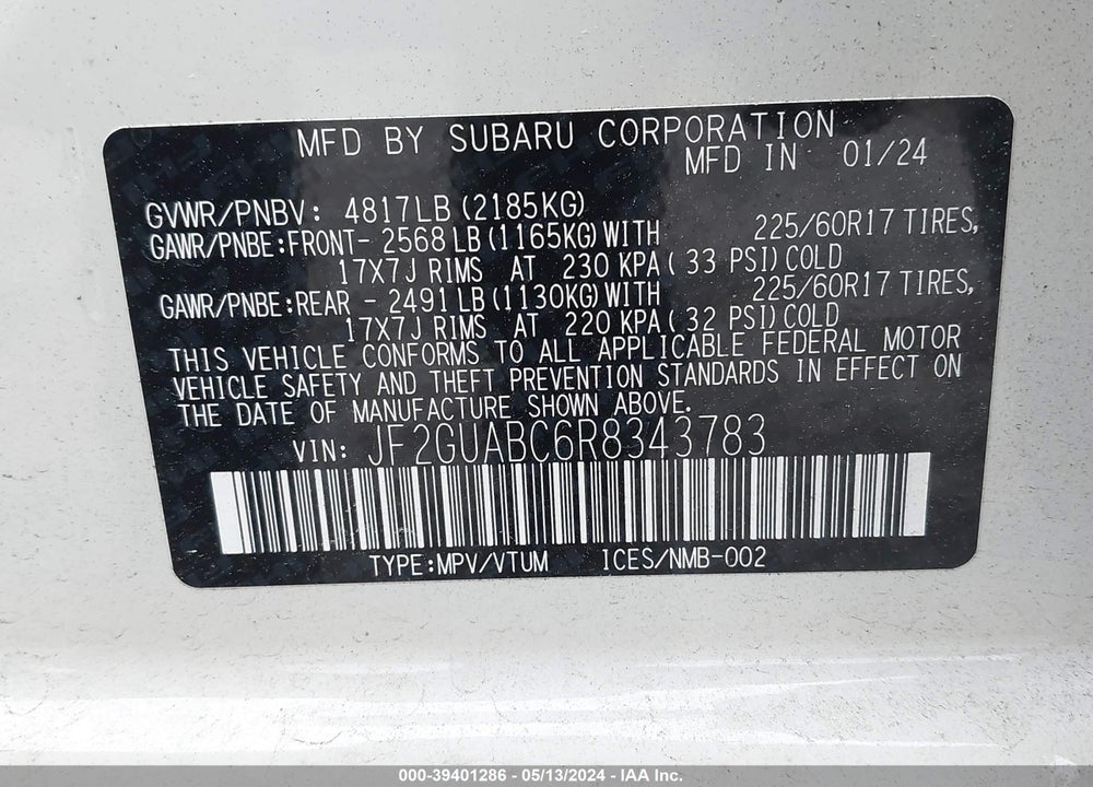 2024 SUBARU CROSSTREK VIN: JF2GUABC6R8343783
