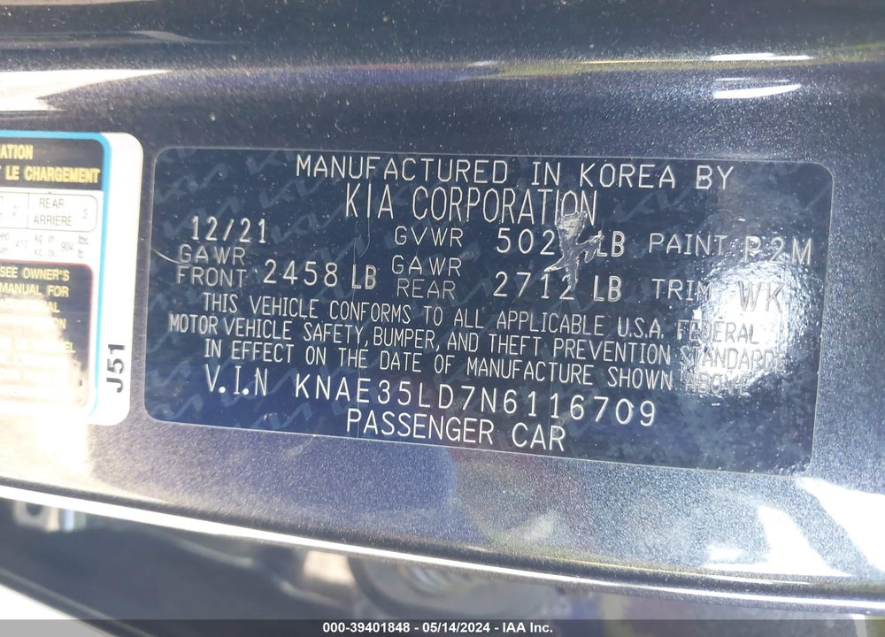 2022 KIA STINGER GT LINE VIN: KNAE35LD7N6116709