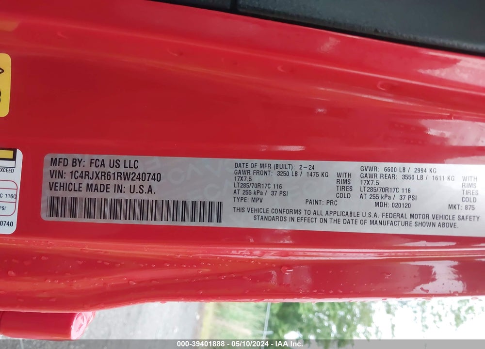 2024 JEEP WRANGLER 4XE RUBICON 4XE VIN: 1C4RJXR61RW240740