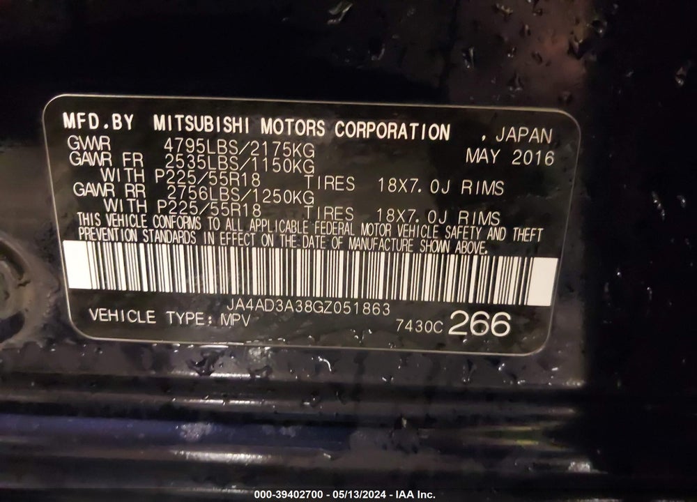 2016 MITSUBISHI OUTLANDER SE VIN: JA4AD3A38GZ051863