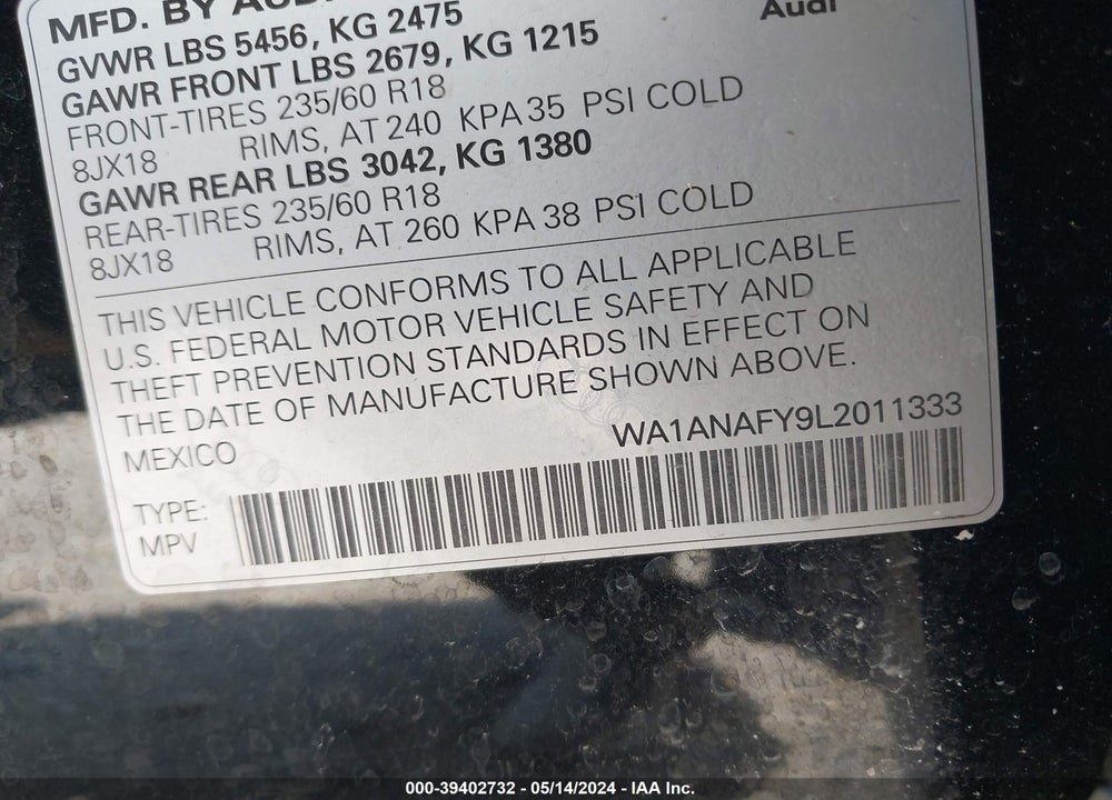 2020 AUDI Q5 VIN: WA1ANAFY9L2011333