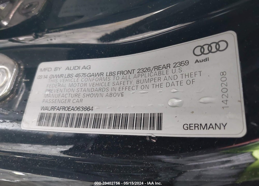 2014 AUDI A5 2.0T PREMIUM VIN: WAURFAFR0EA063664