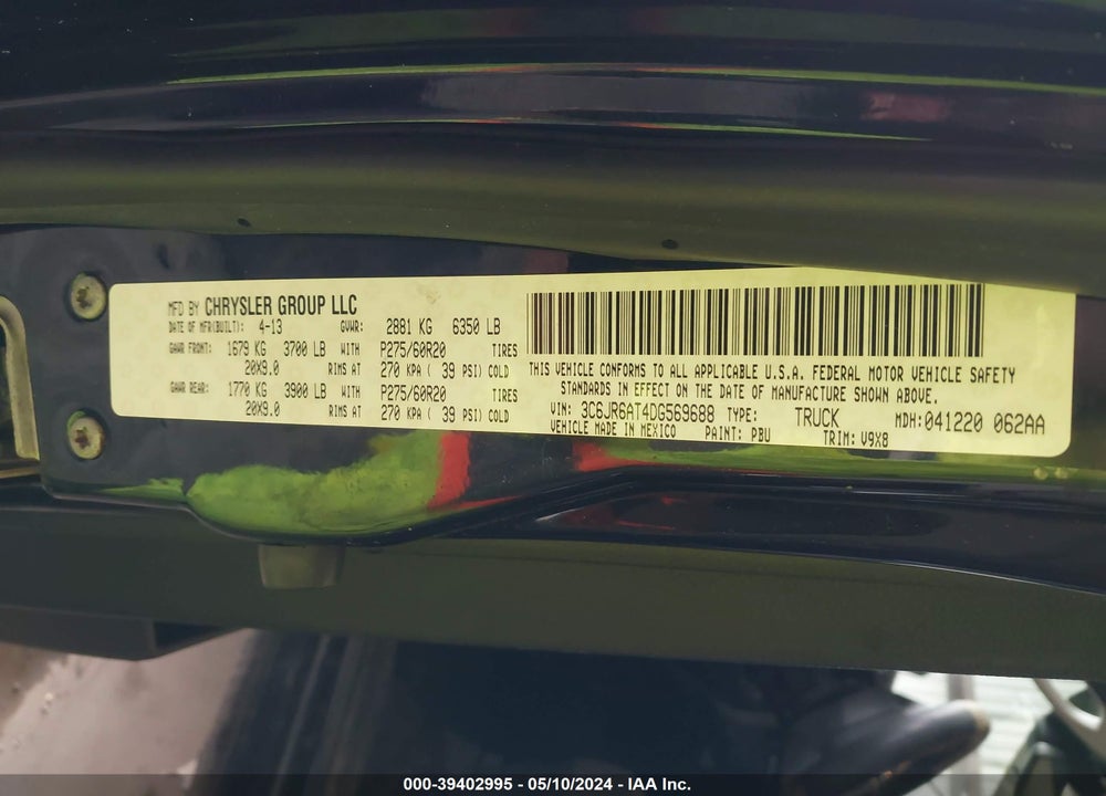 2013 RAM 1500 EXPRESS VIN: 3C6JR6AT4DG569688