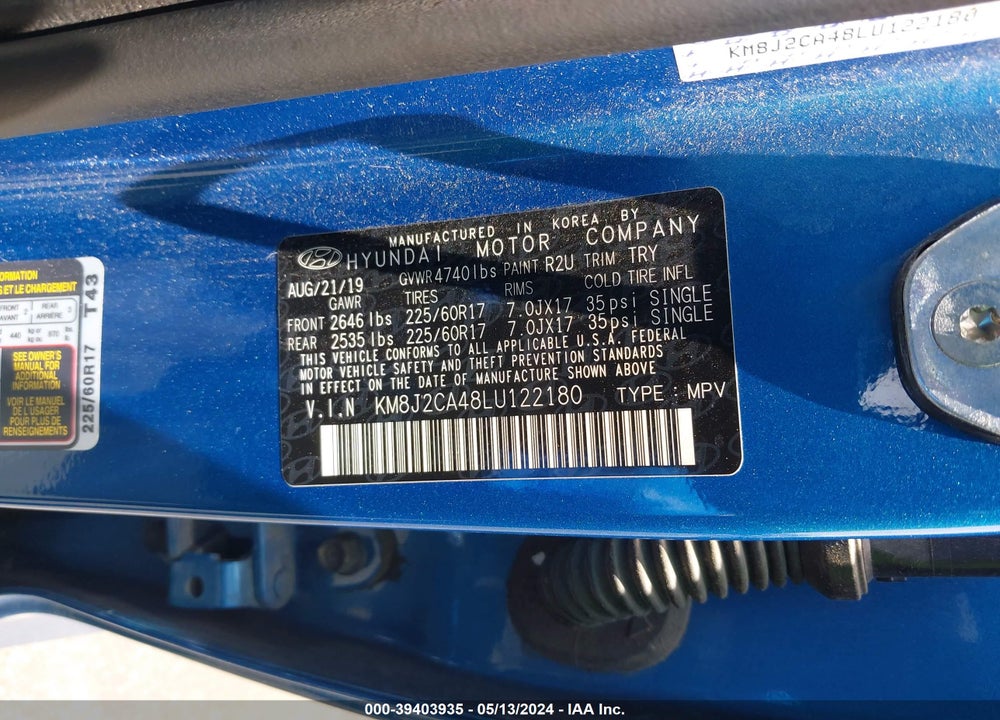 2020 HYUNDAI TUCSON SE VIN: KM8J2CA48LU122180