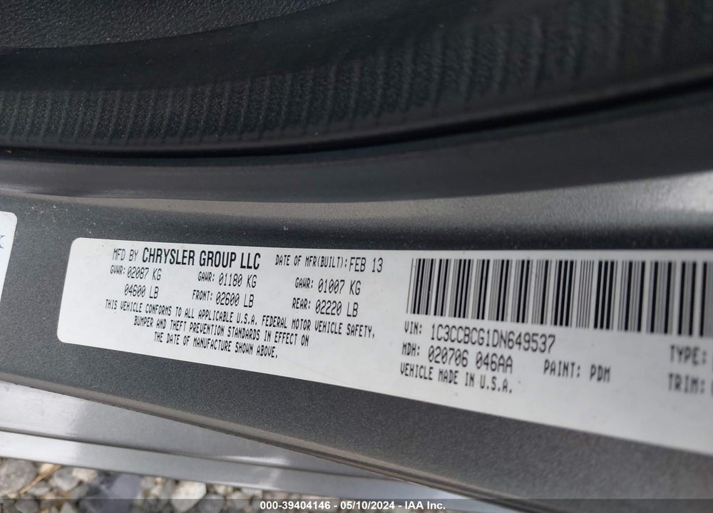 2013 CHRYSLER 200 LIMITED VIN: 1C3CCBCG1DN649537