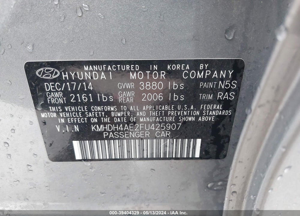 2015 HYUNDAI ELANTRA SE VIN: KMHDH4AE2FU425907