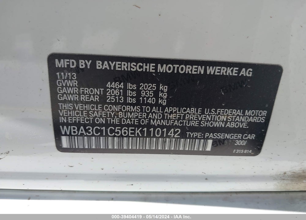 2014 BMW 328I VIN: WBA3C1C56EK110142