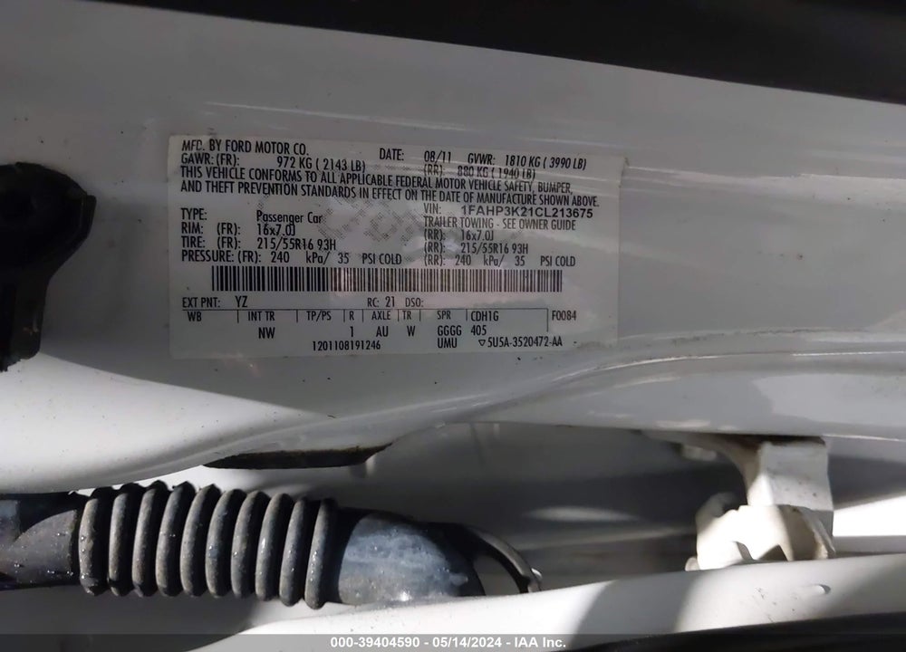 2012 FORD FOCUS SE VIN: 1FAHP3K21CL213675
