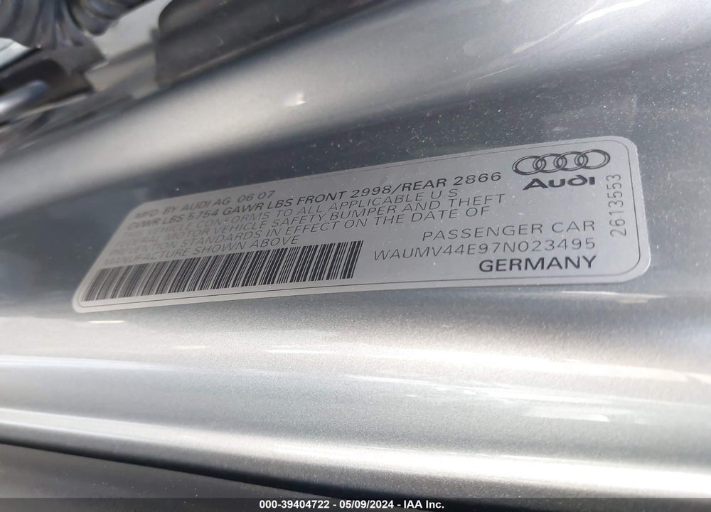 2007 AUDI A8 L 4.2 VIN: WAUMV44E97N023495