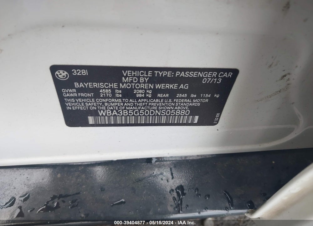 2013 BMW 328I XDRIVE VIN: WBA3B5G50DNS05880