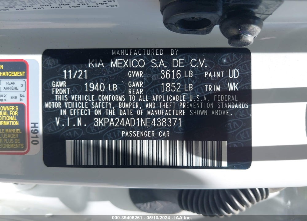 2022 KIA RIO LX VIN: 3KPA24AD1NE438371