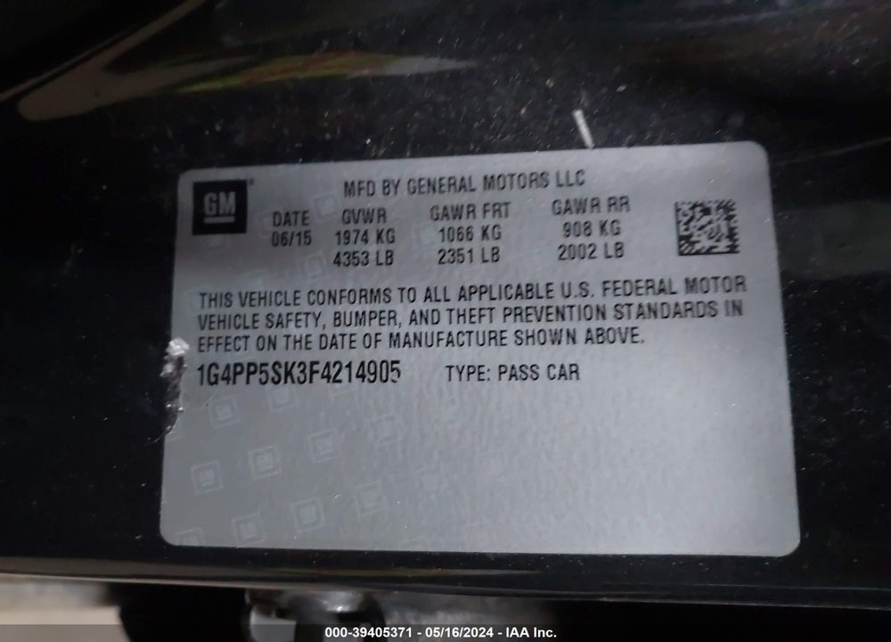 2015 BUICK VERANO VIN: 1G4PP5SK3F4214905
