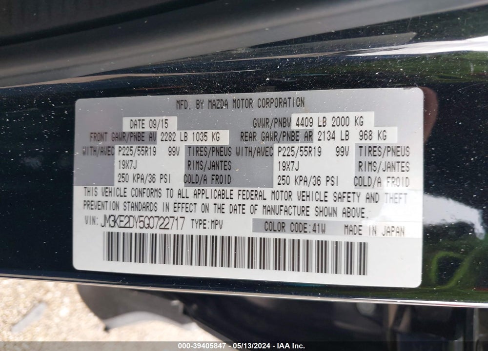 2016 MAZDA CX-5 GRAND TOURING VIN: JM3KE2DY5G0722717