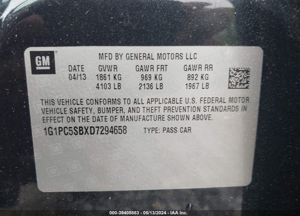 2013 CHEVROLET CRUZE 1LT AUTO VIN: 1G1PC5SBXD7294658