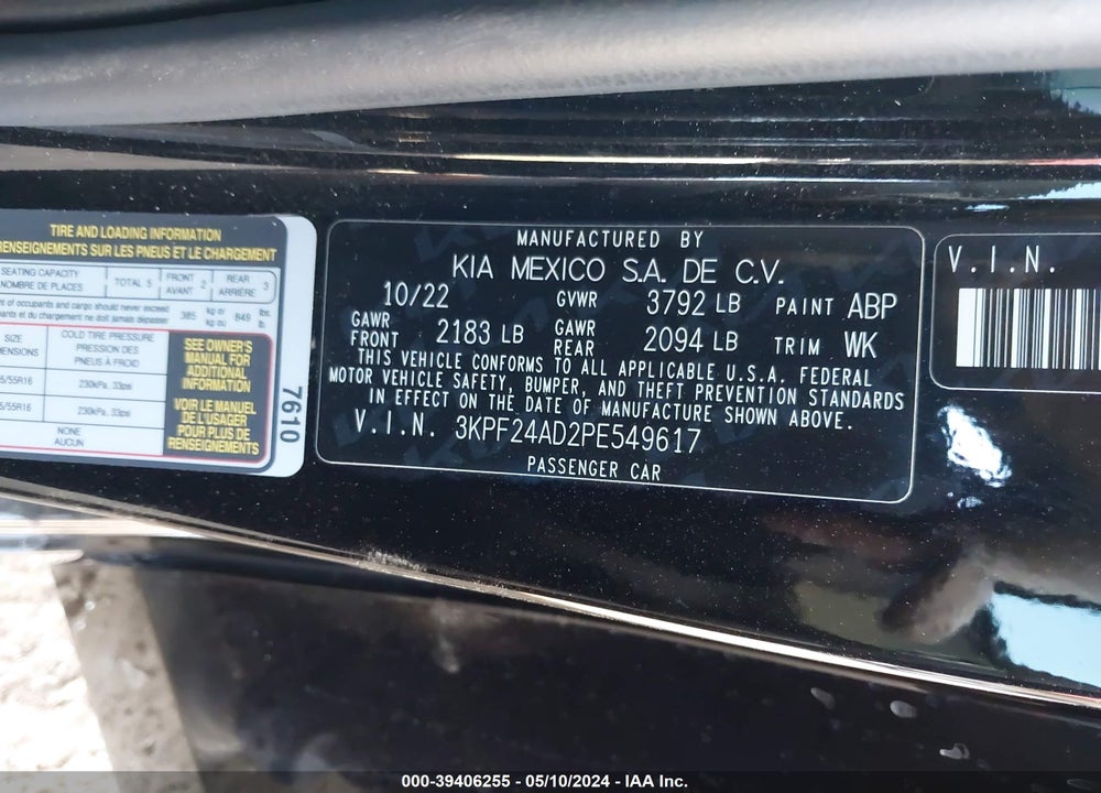 2023 KIA FORTE LXS VIN: 3KPF24AD2PE549617
