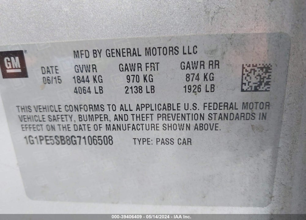 2016 CHEVROLET CRUZE LIMITED 1LT AUTO VIN: 1G1PE5SB8G7106508