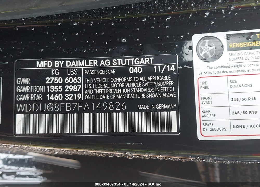 2015 MERCEDES-BENZ S 550 4MATIC VIN: WDDUG8FB7FA149826