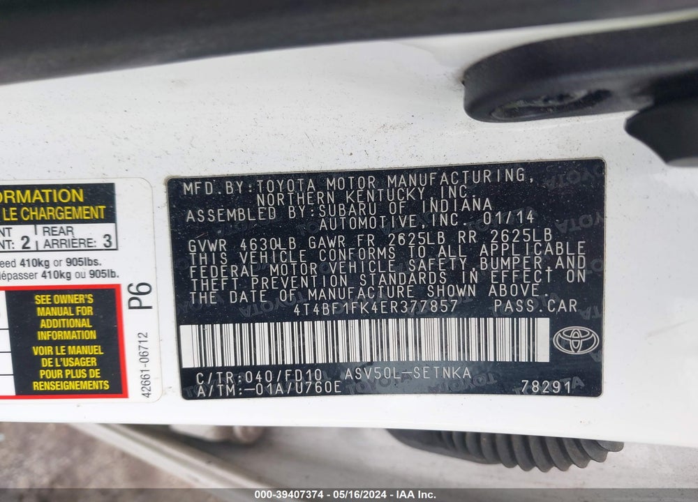 2014 TOYOTA CAMRY LE VIN: 4T4BF1FK4ER377857