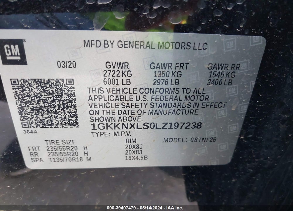2020 GMC ACADIA AWD DENALI VIN: 1GKKNXLS0LZ197238
