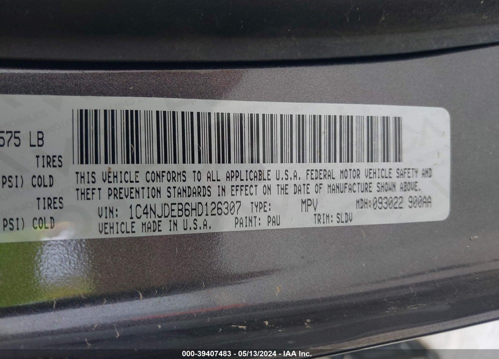 2017 JEEP COMPASS HIGH ALTITUDE 4X4 VIN: 1C4NJDEB6HD126307