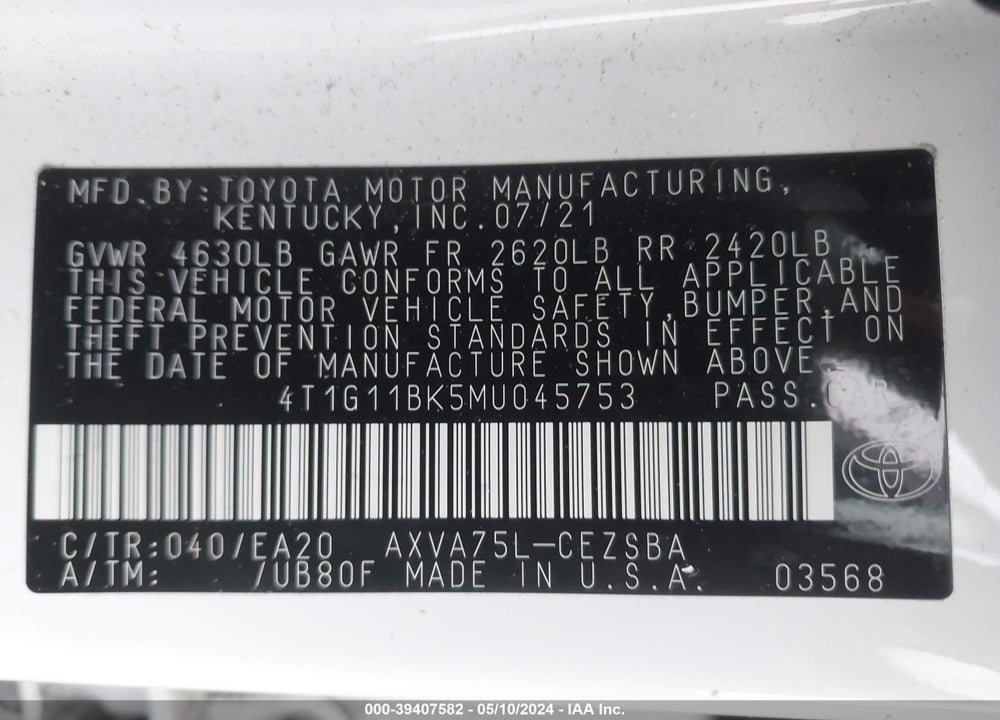 2021 TOYOTA CAMRY SE AWD VIN: 4T1G11BK5MU045753