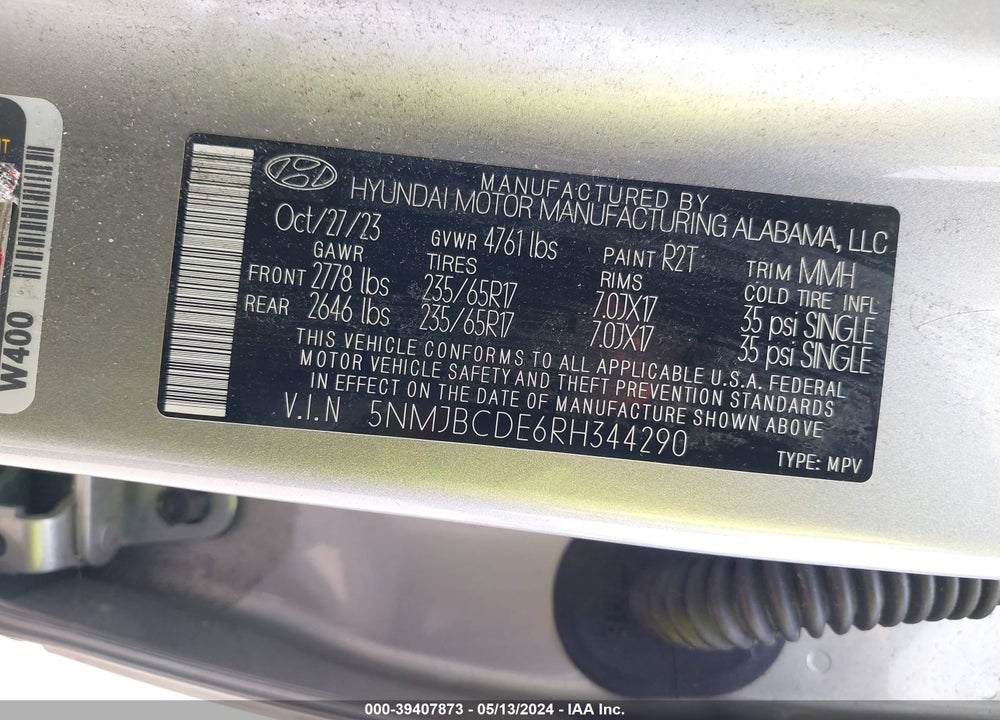 2024 HYUNDAI TUCSON SEL VIN: 5NMJBCDE6RH344290