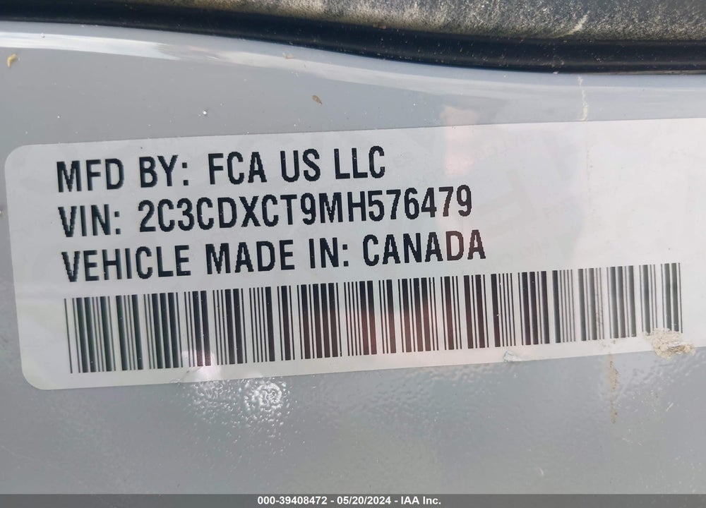 2021 DODGE CHARGER VIN: 2C3CDXCT9MH576479