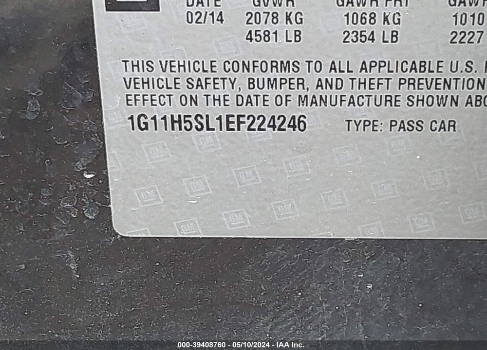 2014 CHEVROLET MALIBU 1LZ VIN: 1G11H5SL1EF224246